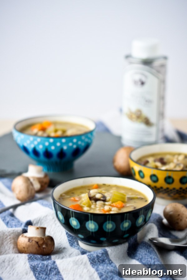 Mushroom Barley Soup with White Truffle Oil