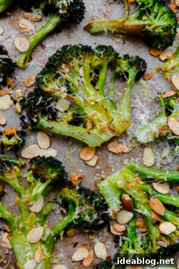 Effortlessly Delicious Roasted Broccoli 2 Delicious Roasted Broccoli with Toasted Almonds, Zesty Lemon, Red Pepper Flakes, and Aged Pecorino Cheese – an addictive vegetable side dish.