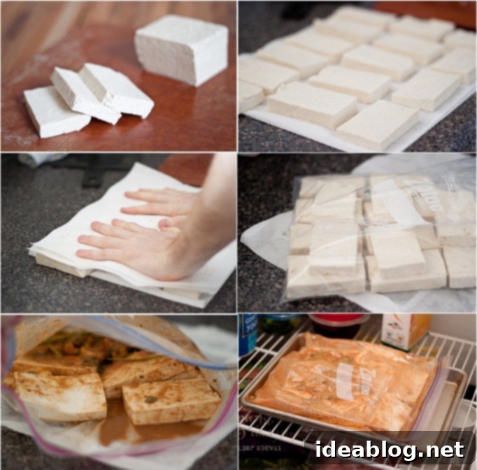 Umami Grilled Tofu Power Bowl 6 Marinated tofu slices laid out on a sheet pan, ready for grilling, demonstrating proper coating